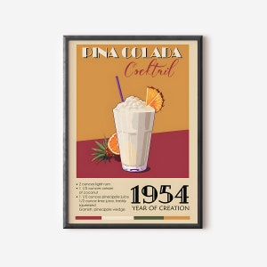 Pina Colada Recipe Prints Vintage Bar Cart Decor Trendy Alcohol Wall Art Digital Download Trendy Cocktails Poster For Home Bar Decor