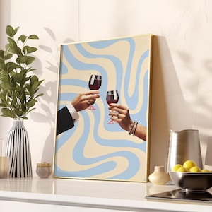 Trendy Wine Prints Modern Bar Cart Wall Art Wine Toast Printable Digital Download Kitchen Art Decor Retro Vino Prints Home Bar Printable