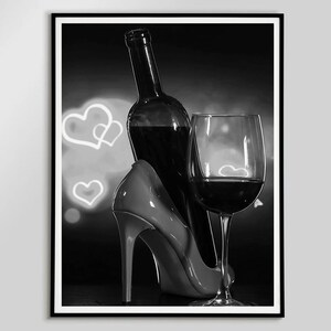 Wine Poster Woman Disco Heels Prints Black And White Bar Cart Wall Art Digital Prints Feminist Printable Home Bar Wall Decor Wine Prints
