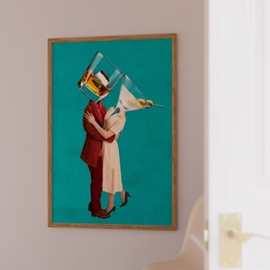 Whisky Martini Couple Print Trendy Bar Cart Wall Art Digital Download Surrealism Cocktail Poster Modern Home Bar Decor Girly Dorm Room Decor