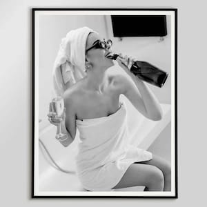 Champagne Wall Art Bathroom Poster Modern Feminist Prints Black And White Bar Cart Wall Art Digital Prints Champagne Flutes Poster Bath Sign