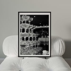 Pouring Champagne Poster Black And White Bar Cart Wall Art Digital Print Champagne Glasses Wall Art Modern Home Bar Decor Luxury Alcohol Art