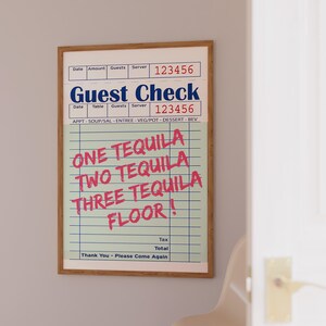 Tequila Poster Guest Check Prints For Bar Cart Art Decor Tequila Guest Check Wall Art For Home Bar Decor Kitchen Pink Wall Art