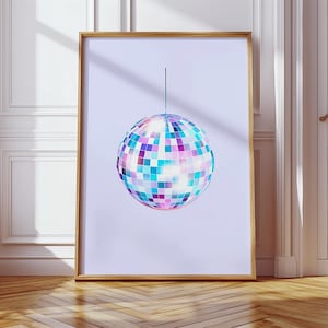 Purple Disco Ball Poster Minimalist Mirror Ball Printable Trendy Disco Wall Art For Bar Cart Prints Digital Download Disco Ball Printable