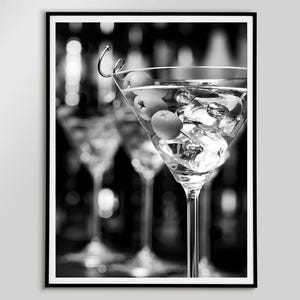 Olive Martini Prints Bar Cart Black And White Poster Cocktails Printable Dirty Martini Wall Art Home Bar Decor Digital Download Retro Drinks