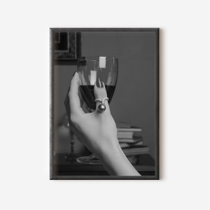 Woman Holding Wine Glass Poster Luxury Bar Cart Decor Black White Alcohol Wall Art Digital Artwork Retro Home Bar Wall Art Cocktail Prints