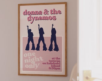 One Night Only Donna And The Dynamos Poster Preppy Girly Dorm Room Decor Trendy Disco Cover Wall Art Digital Download Funky Music Printable