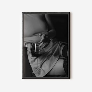 Luxury Wine Poster Black And White Bar Cart Decor Woman Holding Wine Glass Prints Digital Artwork Luxurious Home Bar Decor Retro Alcohol Art
