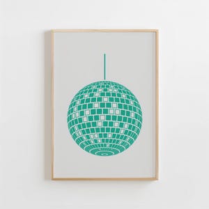 Green Disco Ball Minimalist Prints For Bar Cart Poster Mirror ball Printable Disco Trendy Art Decor Digital Download Retro Disco Ball Art