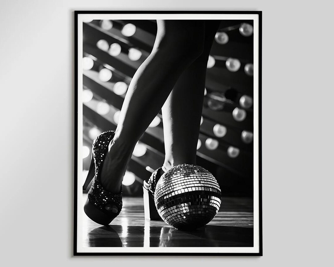 Black And White Disco Lounge Mönchengladbach Women Disco Heels Poster Black and White Disco Ball Prints Digital