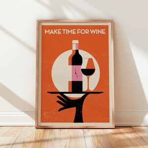Make Time For Wine Retro Bar Cart Wall Art Modern Home Bar Decor Digital Download Vintage Alcohol Print Drinks Illustration Poster