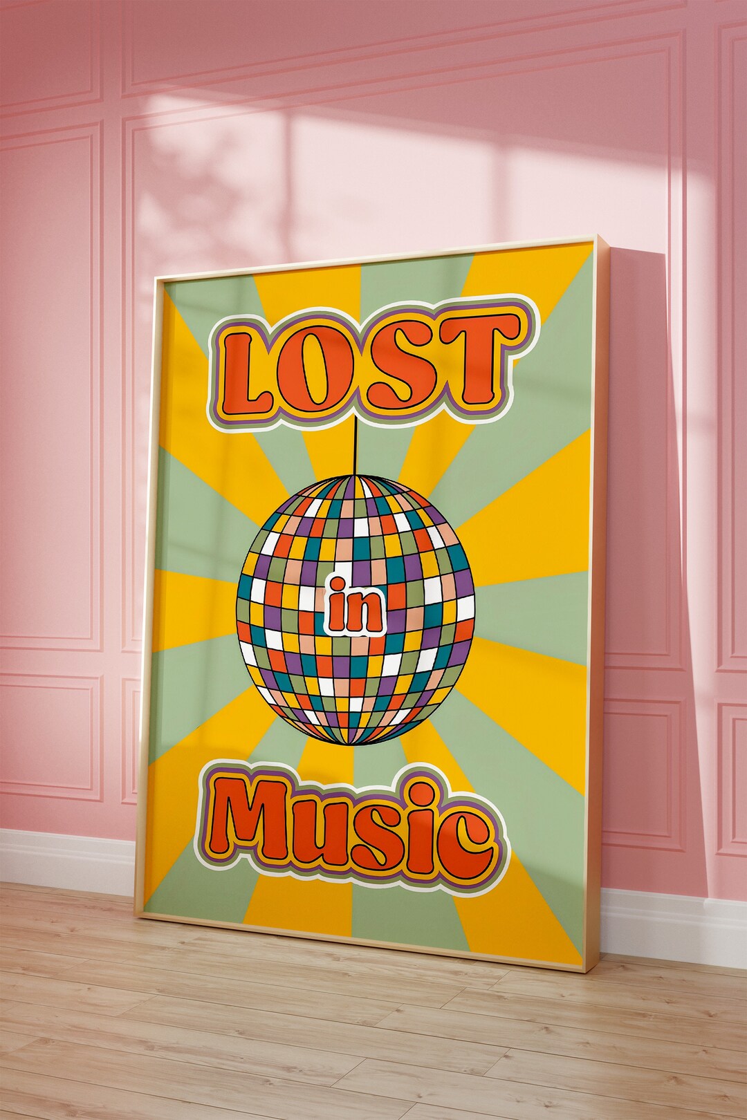 Lost in Music Disco Party Poster Groovy Wall Art Digital Download