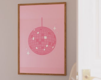 Minimalist Disco Ball Poster Preppy Dorm Room Decor Trendy Mirrorball Wall Art Digital Download Pink Disco Bachelorette Printable