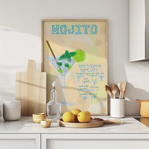 Mojito Recipe Printable Kitchen Prints Mojito Cocktail Poster Bar Cart Wall Art Trendy Cocktail Prints Digital Download Drink Recipe Poster