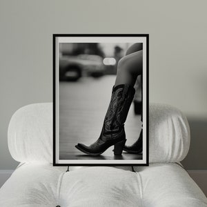 Cowgirl Boots Print Black And White Bar Cart Decor Digital Download Western Gift For Woman Dorm Room Decor Retro Cowboy Like Me Poster