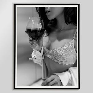 Wine Glass Prints Black And White Bar Cart Printable Sexy Woman Poster Digital Download Bar Drinks Wall Art Alcohol Feminist Prints Decor