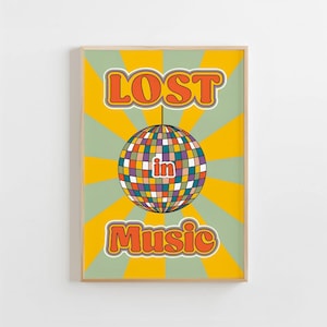 Lost In Music Poster Mirrorball Wall Art For Bar Cart Printable Disco Ball Prints For Girls Dorm Room Decor Digital Download Disco Printable