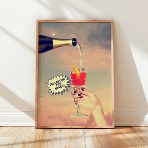 Pouring Champagne Poster Aesthetic Bar Cart Wall Art Digital Download Female Cocktail Printable Trendy Mixology Girl Drinks Art Print