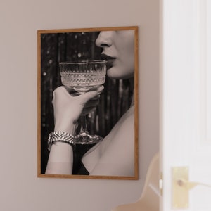 Woman Holding Cocktail Glasses Poster Black And White Bar Cart Decor Luxury Alcohol Wall Art Digital Download Luxurious Bar Cart Art Prints
