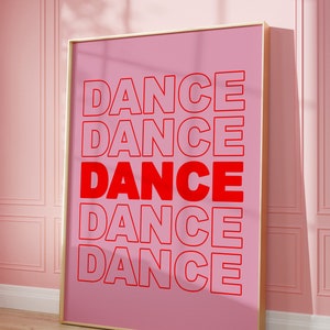 Preppy Dance Floor Poster Pink Dancing Music Wall Art Digital Download Girly Dorm Room Decor Disco Party Art Print Bar Cart Printable