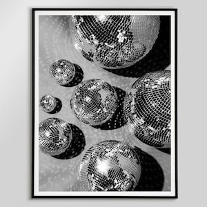 Black And White Disco Ball Poster Retro Disco Art Prints Bar Cart Wall Art Digital Prints Mirrorball Wall Art Girls Room Decor Studio 54