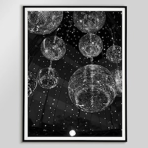 Disco Ball Black And White Wall Art Vintage Disco Art Prints Modern Bar Cart Poster Digital Prints Mirrorball Hanging Poster Studio 54 Print