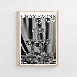 Taylor Champagne Problems Poster Black White Bar Cart Wall Art Digital Artwork Pouring Champagne Print Trendy Swiftie Gift Dorm Room Decor