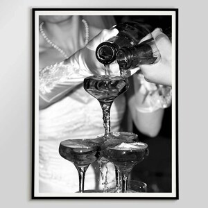 Black And White Pouring Champagne Wall Art Modern Bar Cart Poster Digital Prints Wedding Wall Art Home Bar Prints Champagne Glasses Poster