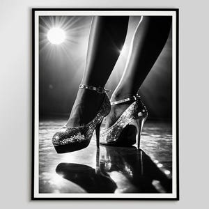 Woman Disco Heels Wall Art Black And White Bar Cart Poster Digital Prints Disco Wall Art Feminist Art Printable Female Heels Poster