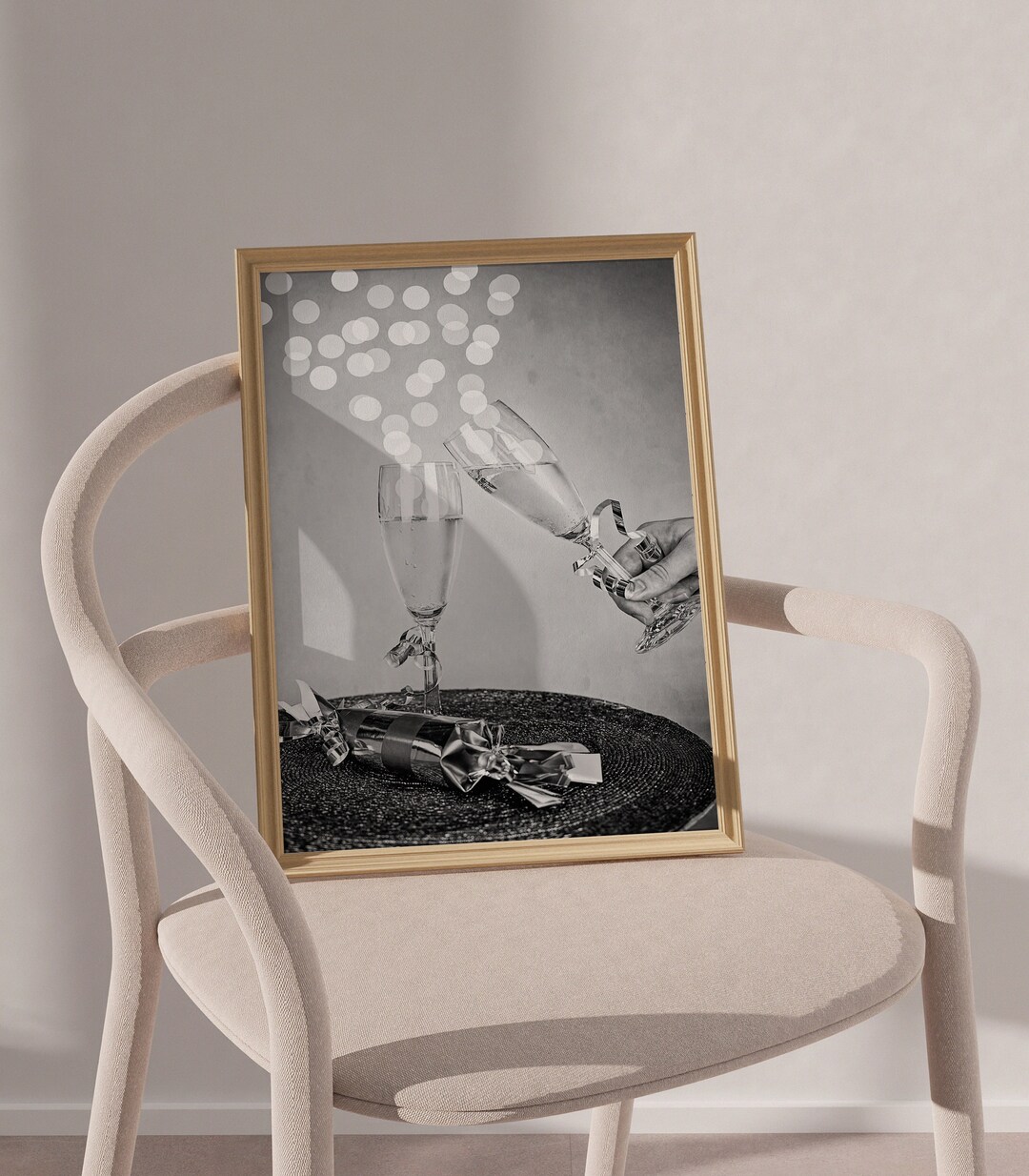 Retro Champagne Flutes Poster Black White Wall Art Birthday Party