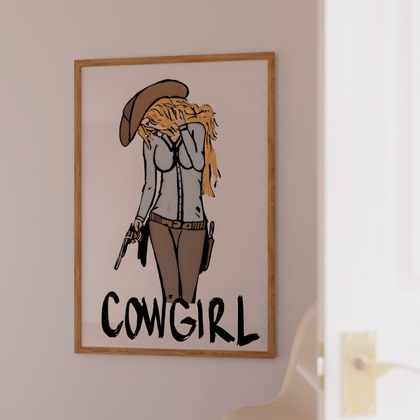 Cowgirl Poster Vintage Western Wall Art Digital Download Country Female Prints Girly Dorm Room Decor Southwestern Woman Art Retro Printable