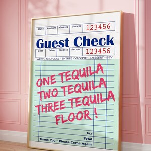 Tequila Guest Check Poster Modern Bar Cart Wall Art Digital Download Tequila Funny Saying Print Pink Kitchen Sign Trendy Art Printable