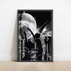Disco Party 70s Poster Black And White Bar Cart Wall Art For Girls Room Decor Disco Ball Prints Retro Disco Poster Mirrorball Printable