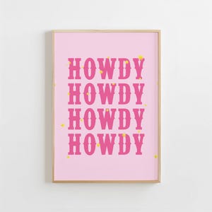 Pink Howdy Prints Funky Poster For Girls Dorm Room Decor Preppy Howdy Printable Cowgirls Wall Art Digital Download Farmhouse Wall Decor