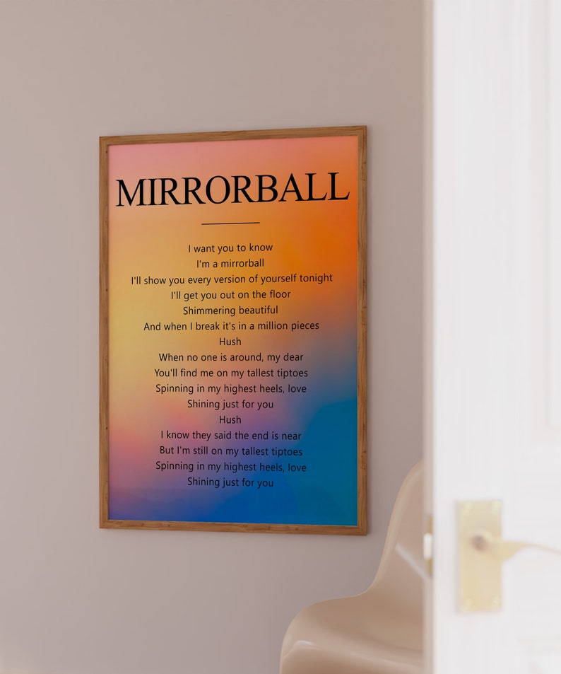 Taylor Mirrorball Lyrics Poster Folklore Song Wall Art Digital Artwork