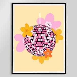 Disco Ball Trendy Poster Girls Dorm Room Decor Groovy Hanging Mirrorball Prints Digital Prints Preppy Disco Ball Wall Art Retro Printable