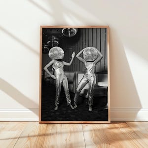 Disco Ball Head Prints Funky Disco Wall Art Mirror Ball Printable Digital Download Girly Dorm Room Decor Black And White Disco Ball Poster