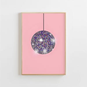 Shiny Disco Ball Poster Minimalist Mirrorball Printable Girls Dorm Room Decor Hanging Disco Ball Prints Mirrorball Preppy Poster