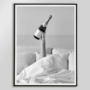 Champagne Wall Art Bar Cart Poster Black And White Champagne Prints Digital Prints Feminist Wall Art Home Bar Wall Decor Alcohol Printable