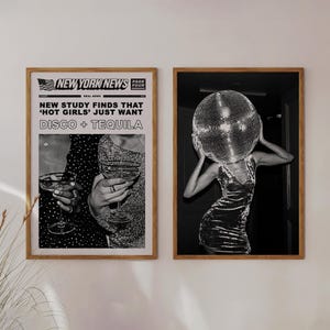 Disco Tequila Bundle Wall Art For Bar Cart Decor Disco Ball Poster Retro Tequila Prints Digital Download Black And White Disco Poster