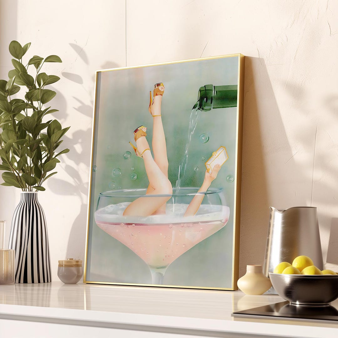 Pouring Champagne Prints Above Bar Cart Poster Champagne Problems Wall ...