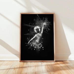 Woman Disco Head Prints Mirror Ball Wall Art For Girls Dorm Room Decor Disco Ball Printable Black And White Disco Poster Bar Cart Art Decor