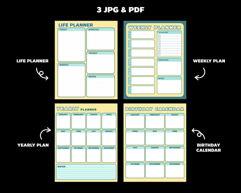 Digital Planner Printable Daily Weekly Monthly Yearly - Etsy