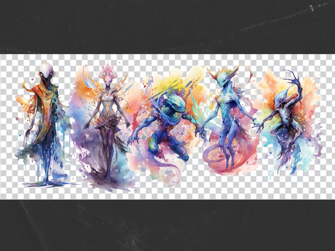 Watercolor Alien Clipart Water Color Alien PNG UFO - Etsy