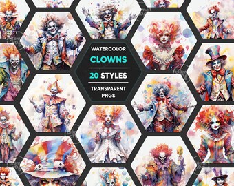 Watercolor clown Clipart, Water Colour Clown PNG, Jester Clipart, Circus Clown Illustrations, Juggling Clown Illustrations, Female clown