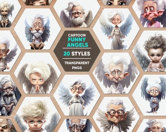 Funny Cartoon Angels Clipart, Caricature Angel PNG, Strange Senior Angels, Old Angel, Baby Angel Transparent PNG, Old Man Angels