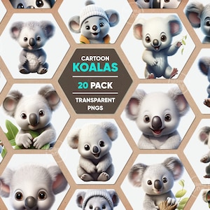 Cartoon Koala Clipart, Cute Baby Koalas PNG, Australian Animal Clipart, Transparent Background Koala Clip Art, Commercial Use Koalas