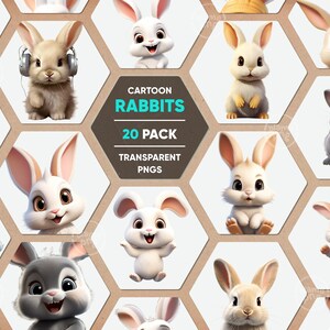 Cartoon Rabbit Clipart, Cute Baby Rabbit PNG, Rabit Clip Art Pack, Transparent Background, Commercial Use, Cute Bunny Clipart Pack, Easter
