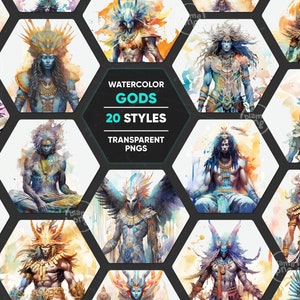 Aquarelle Gods Clipart, Ancient Gods Clip Art, Dieu égyptien PNG, Dieu grec PNG, Dieux hindous PNG, Clipart mythologie, clipart nordique