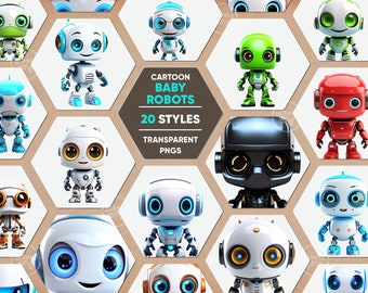 Cute Robot Clipart, Cute Childrens Robot PNG&#39;s, Robot Graphics for Kids, 3D Baby Robot Clip Art, Transparent PNG&#39;s, Robotic Clip Art